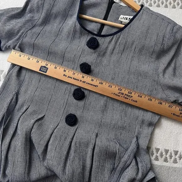 Vtg Midi Dress Classic Prairie Cottagecore Houndstooth Button Front Slip Women M - Picture 5 of 13